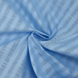 Cotton linen striped golden Lurex sky blue background