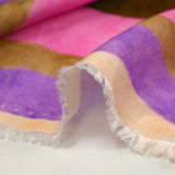 Lyocell imprimé rayures colorées violet, marron et rose