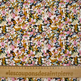 Viscose printed with mustard, pink and baby blue Ornella flowers