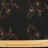 Mousseline crinkle fleurs brodées fond noir