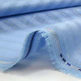 Cotton linen striped gold Lurex baby blue background