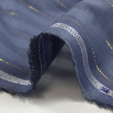 Coton lin rayé Lurex doré fond bleu barbeau