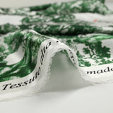 Silk satin printed in the green jungle white background