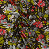 Coton imprimé vent floral corail fond marron