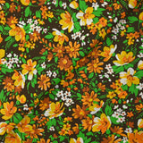 Coton imprimé vent floral orange fond marron