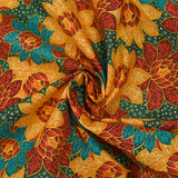 Cotton printed with winter shine, pine green background