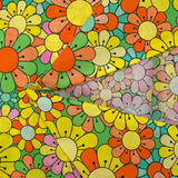 Algodón estampado flower power rosa fondo verde