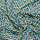 Maille crêpe imprimée vert et bleu graphique