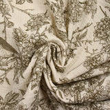 Double gaze imprimée toile de Jouy oiseaux taupe fond écru