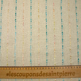 Lin viscose rayure satinée pêche et turquoise fond ficelle