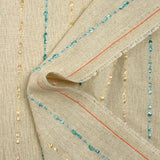 Lin viscose rayure satinée pêche et turquoise fond ficelle