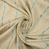 Lin viscose rayure satinée pêche et turquoise fond ficelle