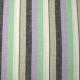 Lin viscose rayé vert d'eau, mauve et grège fond blanc cassé