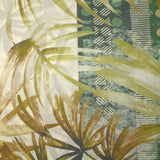 Voile de polycoton imprimé frise et palmiers vert et marron fond écru