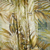 Voile de polycoton imprimé frise et palmiers vert et marron fond écru