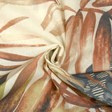 Polycotton veil printed frieze and blue palm trees and brick ecru background