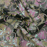 Tulle sequin brodé pivoine blanc fil doré