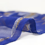 Royer Blue Silk Mousseline Lys Jacquard Tisses Gold and Silver