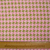 Tweed de polyester chenille pied-de-poule rose et vert