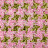 Tweed de polyester chenille pied-de-poule rose et vert
