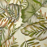 Natural printed viscose in green leaves on an ecru background