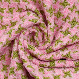 Tweed de polyester chenille pied-de-poule rose et vert