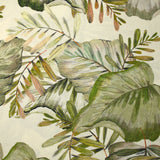 Natural printed viscose in green leaves on an ecru background