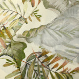 Natural printed viscose in green leaves on an ecru background