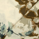 Viscose imprimée encre de fleurs bleu et marron fond écru
