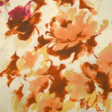Viscose imprimée encre de fleurs orange et jaune fond écru