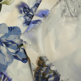 Viscose imprimée tulipes entremêlées bleu fond écru