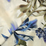 Viscose imprimée tulipes entremêlées bleu fond écru