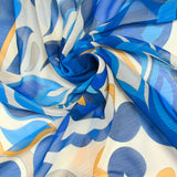 Muselina arrugada estampada llama y flor azul