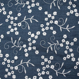 Twill de polyester embroidered marguerite background navy