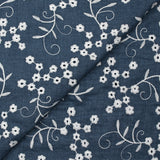 Twill de polyester embroidered marguerite background navy