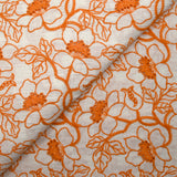 Lin viscose brodé ajouré fleurs orange fond blanc