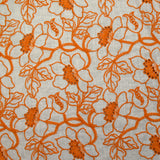Lin viscose brodé ajouré fleurs orange fond blanc
