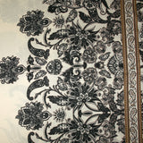 Cashmere printed polyester satin in anthracite frieze with ecru background