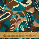 Polyester satin printed with brown and duck blue cashmere vibes
