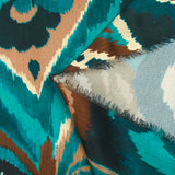 Polyester satin printed with brown and duck blue cashmere vibes