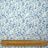 Broderie anglaise imprimée petites fleurs bleu fond blanc