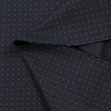 Square and polka dot printed cotton twill with midnight blue background