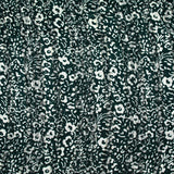 Printed muslin satin band flowers forest green background