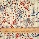 Mousseline imprimée bande satin Églantine fond écru