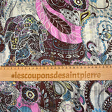 Printed muslin with cashmere satin stripe, gray background