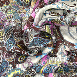 Printed muslin with cashmere satin stripe, gray background