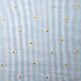Dyed woven cotton embroidered daisy white and sky blue striped background