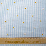 Dyed woven cotton embroidered daisy white and sky blue striped background