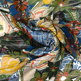 Printed muslin pink satin band floral yellow and khaki