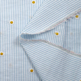Dyed woven cotton embroidered daisy white and sky blue striped background